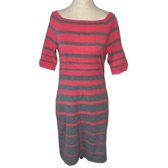 Trina Trina Turk Pink Gray Striped Sweater Sheath Dress Size Small Short Sleeve - Picture 1 of 8